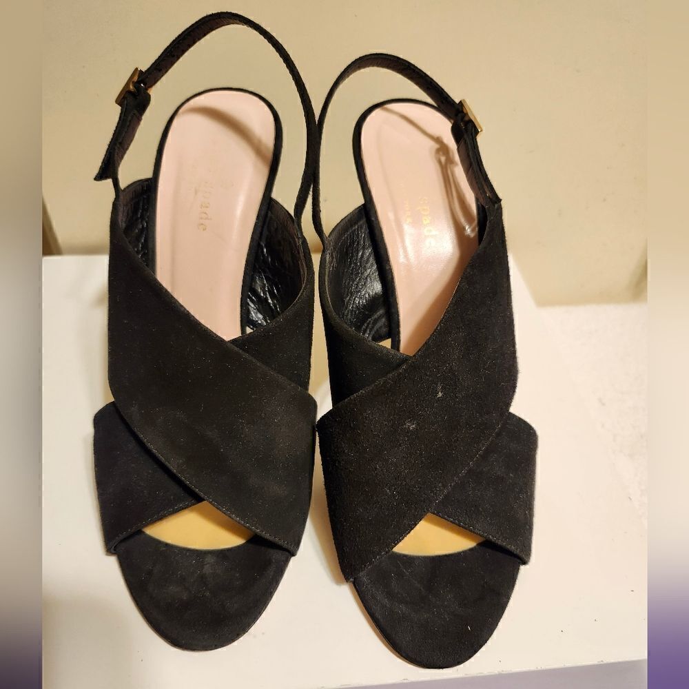 Kate Spade Black Suede Criss Cross Straps Slingback Heeled Sandals Sz.8 Ret.$195 - Picture 5 of 9